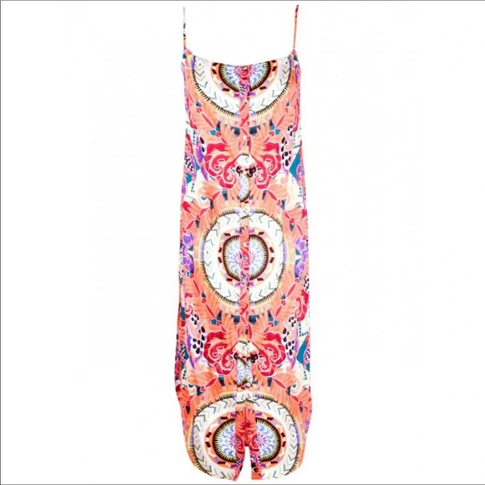 Mara Hoffman Jungle Trip Easy Midi Dress Neon Coral Tropical Free People - Picture 1 of 2